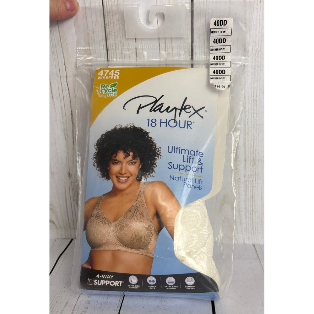 Playtex 18 Hour Ultimate Lift Support Wirefree Bra 4745 Cream 40DD NIP B021
